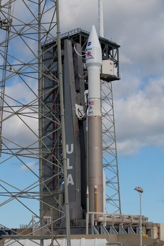 The US Atlas V 411 rocket – with ESA’s Solar Orbiter spacecraft inside – at the launch pad at Kennedy Space Center in Florida